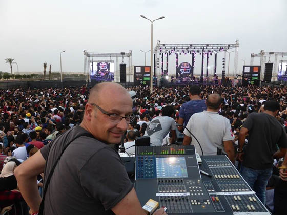 British sound engineer, music producer and guitarist Dave Scott mixes during a musical performance in Cairo recently (Photo courtesy of Dave Scott)